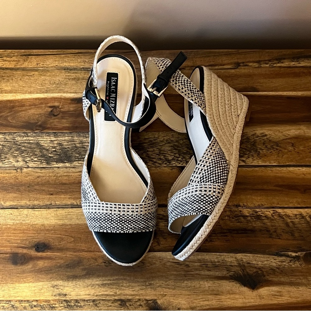 Isaac Mizrahi Black and Cream Wedge Sandals